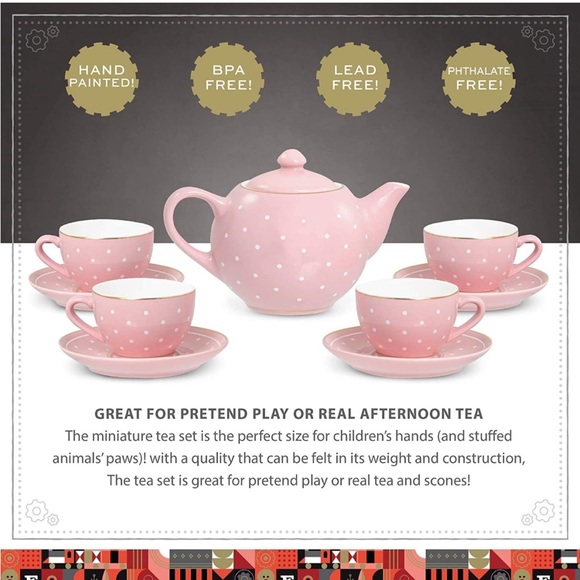 FAO Schwarz Gray Polka Dot Ceramic Tea Party Set - Picture 4 of 7